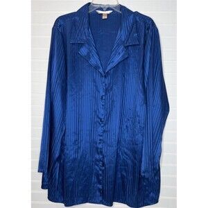 CACIQUE women's pajamas-sz 26-28 satin blue Stripes Long Sleeve With Pants